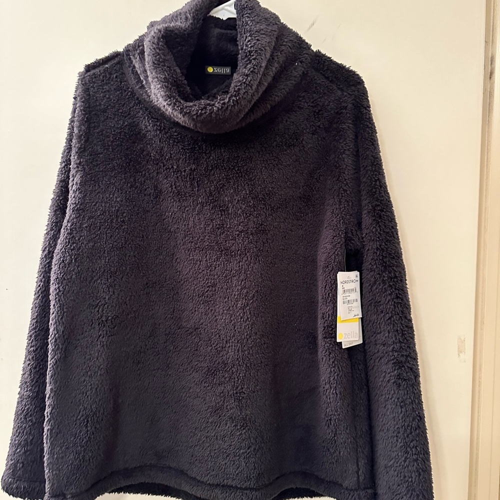 Zella Black Fuzzy Long Sleeve Cowl Neck Top